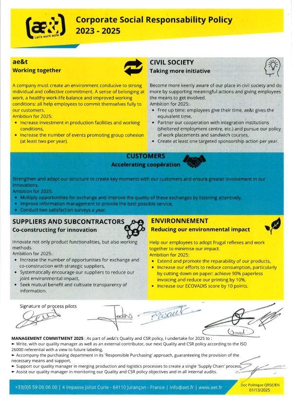 Our Quality and CSR 2025 Policy