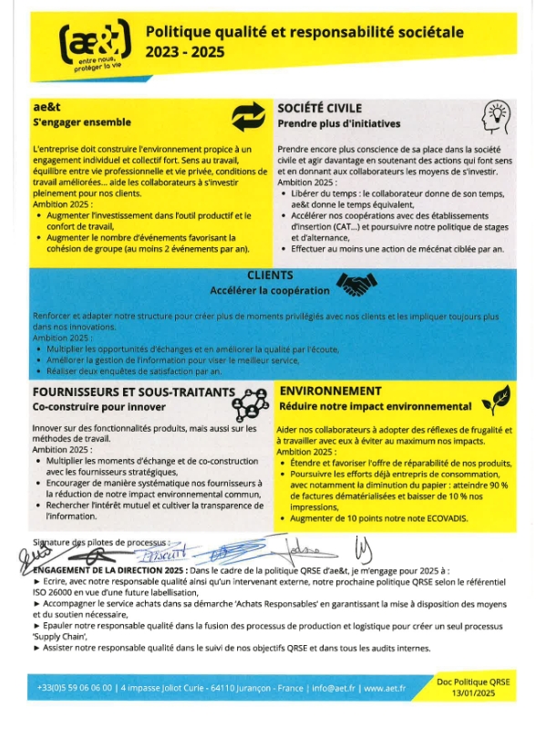 Notre Politique Qualité et RSE 2023-2025