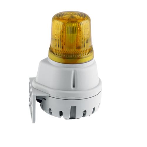 Avertisseur 100dB avec feu LED 90 - 260Vca fixe optique Jaune IP65 Avertisseur 100dB avec feu LED 90 - 260Vca fixe optique Jaune IP65