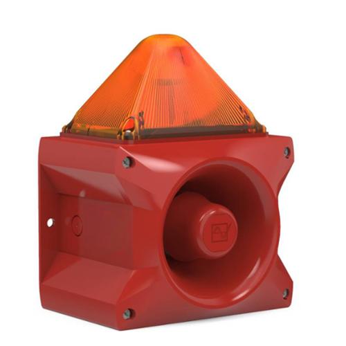 Combiné sirène 107 dB feu flash 10J 24Vcc optique Orange IP66 Combiné sirène 107 dB feu flash 10J 24Vcc optique Orange IP66