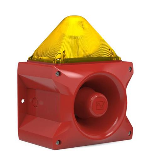 Combiné sirène 107 dB feu flash 5J 230Vca optique Jaune IP66 Combiné sirène 107 dB feu flash 5J 230Vca optique Jaune IP66